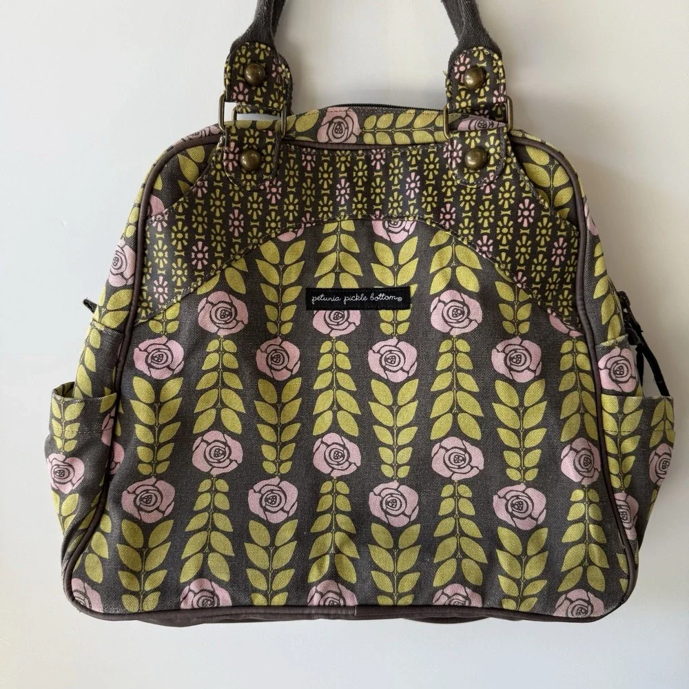 Petunia Pickle Bottom Diaper Bag Floral Convert Backpack Tote Baby Green Pink